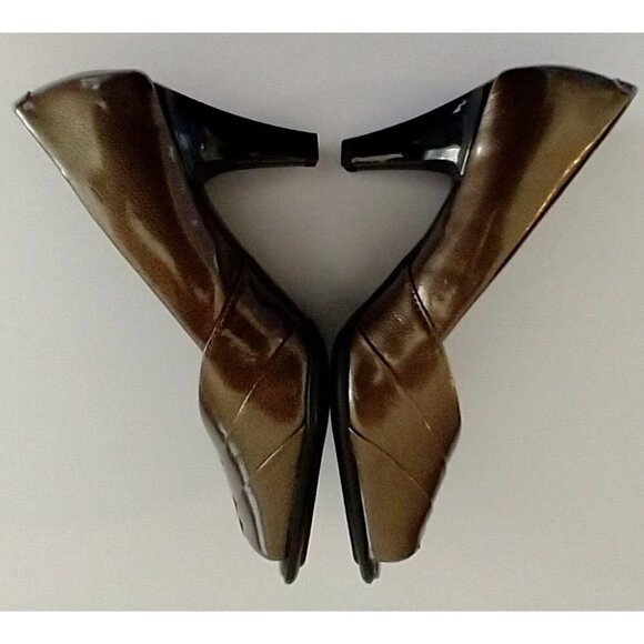 Air Supply Monroe Dress Shoes Pump Bronze Peep Toe Slip On Comfort System - 7.5M - Picture 6 of 12